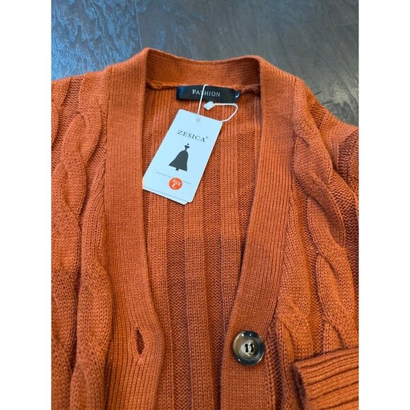 ZESICA LONG SLEEVE OPEN FRONT WAFFLE KNIT SWEATER CARDIGAN - Picture 2 of 3